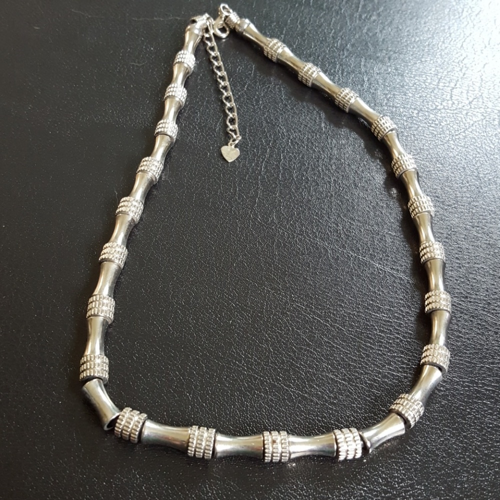 Silver Tone Tube and Bead Necklace
